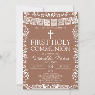 Terracotta Papel Picado First Holy Communion Invitation