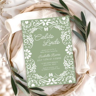 Terracotta Papel Picado Mexican Green Baby Shower Invitation