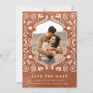 Terracotta Papel Picado Photo Save the Date Magnetic Invitation