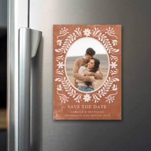 Terracotta Papel Picado Photo Save the Date Magnetic Invitation