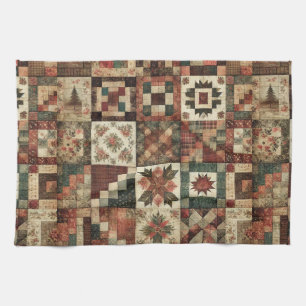 Terracotta Patchwork and Quilt Rustic Floral  Tea Towel