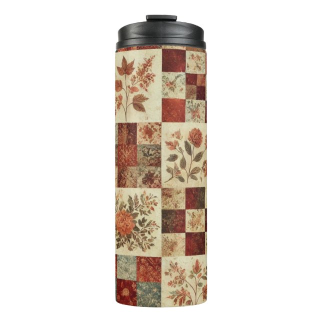 Terracotta Patchwork Quilt Rustic Boho Floral  Thermal Tumbler (Front)