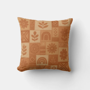 Terracotta Patchwork Quilt Rustic Farmhouse Floral Cushion