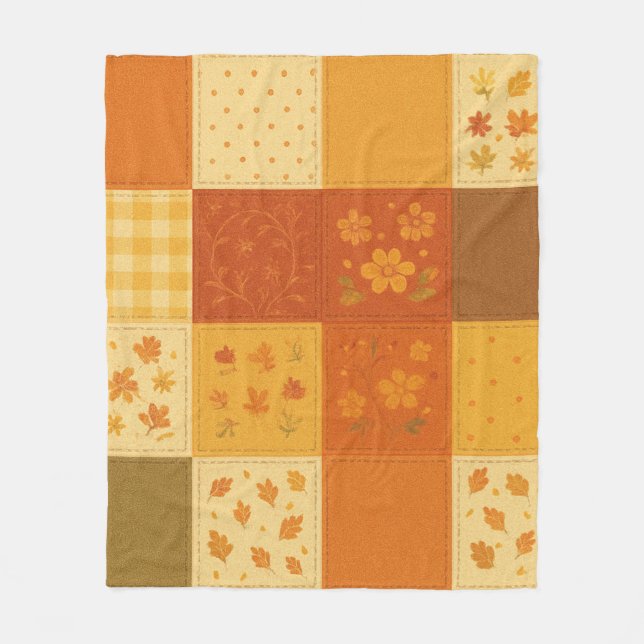 Terracotta Patchwork Quilt Rustic Farmhouse Floral Fleece Blanket (Front)