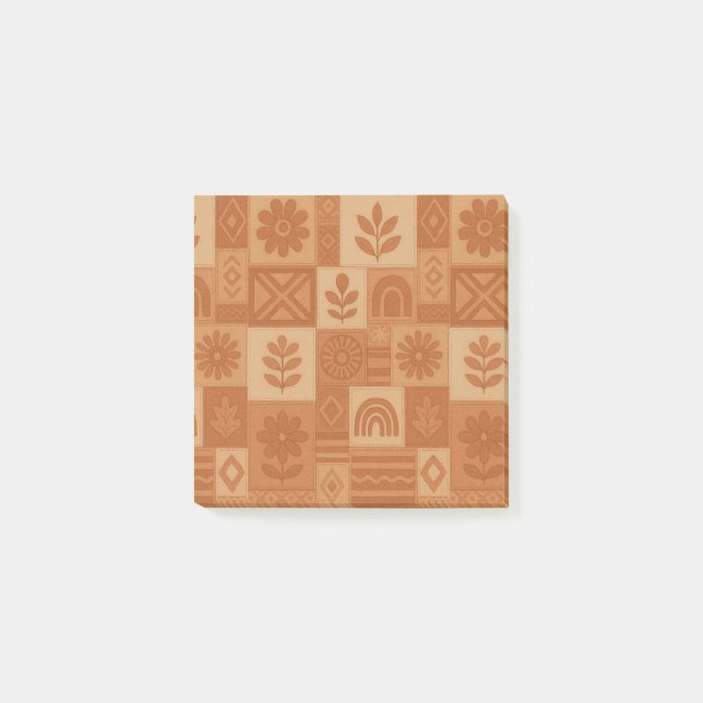 Terracotta Patchwork Quilt Rustic Farmhouse Floral Post-it Notes (Front)
