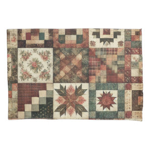 Terracotta Patchwork Quilt Rustic Farmhouse Pillowcase