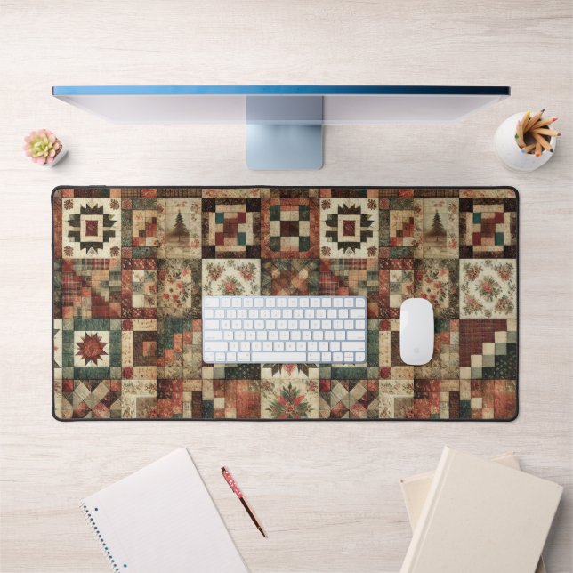 Terracotta Patchwork Quilt Rustic Floral Desk  Mat (Office 1)