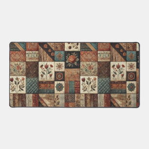 Terracotta Patchwork Quilt Rustic Floral Desk  Mat