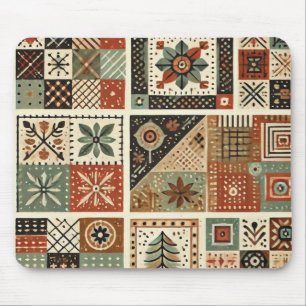 Terracotta Patchwork Quilt Rustic Floral Desk Mouse Pad