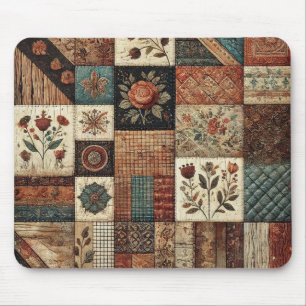 Terracotta Patchwork Quilt Rustic Floral Desk Mouse Pad