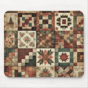 Terracotta Patchwork Quilt Rustic Floral Desk  Mouse Pad
