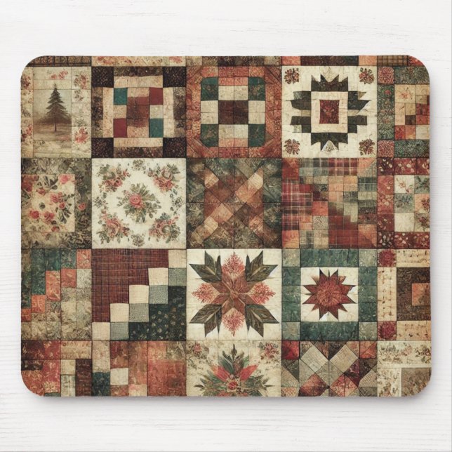Terracotta Patchwork Quilt Rustic Floral Desk  Mouse Pad (Front)