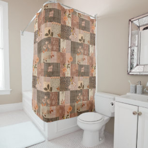 Terracotta Patchwork Quilt Rustic Floral Retro Shower Curtain