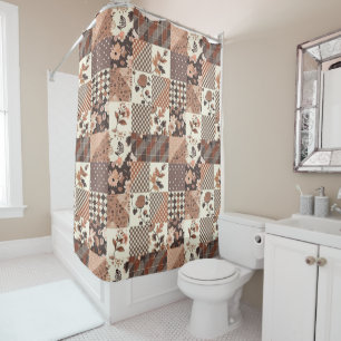 Terracotta Patchwork Quilt Rustic Floral Retro Shower Curtain