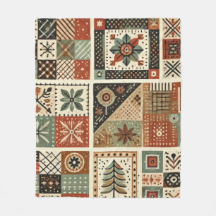 Terracotta Patchwork Quilt Rustic Retro Vintage Fleece Blanket