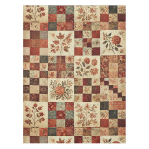 Terracotta Patchwork Quilt Rustic Vintage Floral  Tablecloth