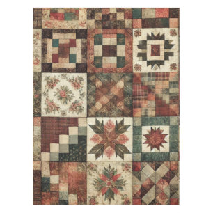 Terracotta Patchwork Quilt Rustic Vintage Floral Tablecloth