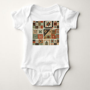 Terracotta Patchwork Rustic Retro Floral Design  Baby Bodysuit