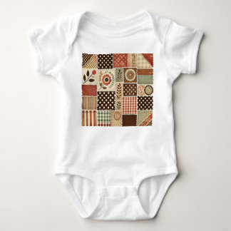 Terracotta Patchwork Rustic Retro Floral Design  Baby Bodysuit