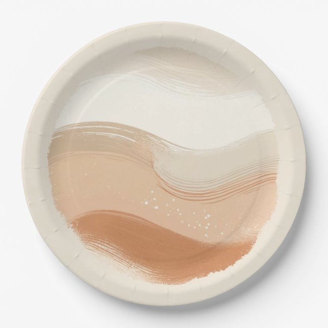 Terracotta Peach & Beige Bohemian Modern Wedding  Paper Plate (Front)