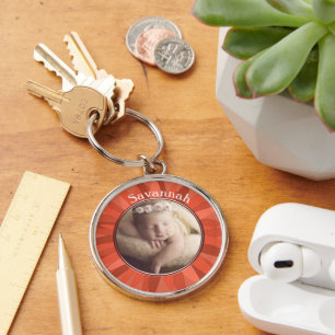Terracotta & Peach Gerber Daisy Baby Photo Key Ring
