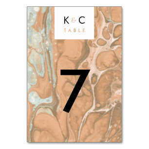 Terracotta Peach & Mint Minimalist Marble Table Number