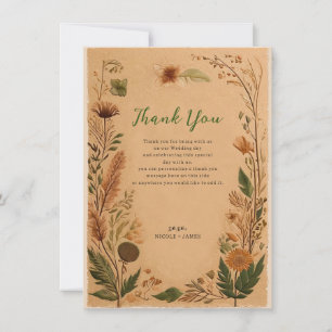 Terracotta Peach Pressed Flowers Boho Thank You Invitation