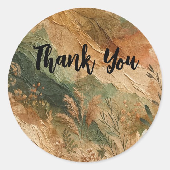 Terracotta Peach Pressed Flowers Boho Wedding Classic Round Sticker (Front)