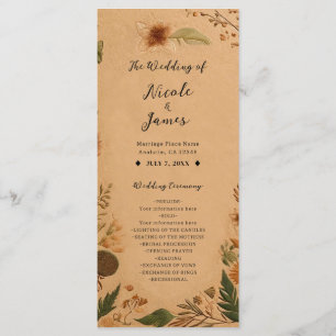 Terracotta Peach Pressed Flowers Boho Wedding Program