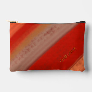 Terracotta Peach Stripes Custom Name Accessory Pouch