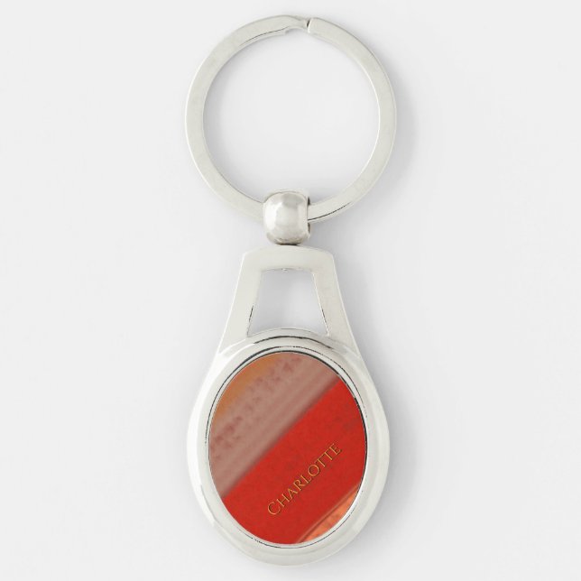 Terracotta Peach Stripes Custom Name  Key Ring (Front)