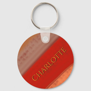 Terracotta Peach Stripes Custom Name Key Ring