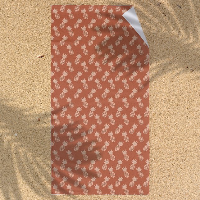 Terracotta & Peach Tropical Pineapple Pattern Beach Towel (Creator Uploaded)