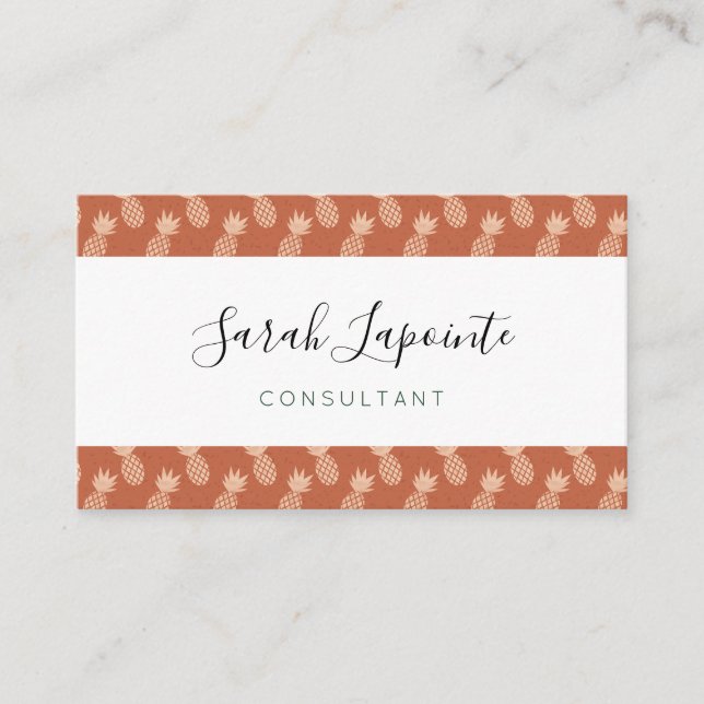 Terracotta & Peach Tropical Pineapple Pattern Business Card (Front)