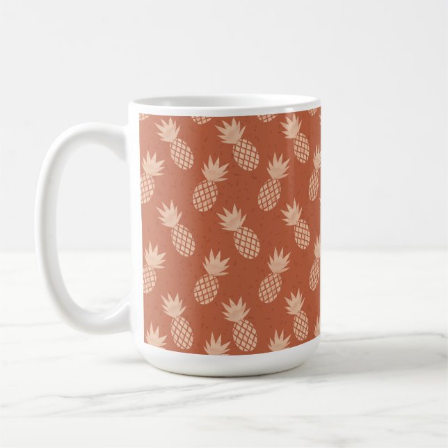 Terracotta & Peach Tropical Pineapple Pattern Coffee Mug (Left)
