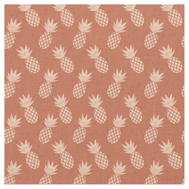 Terracotta & Peach Tropical Pineapple Pattern Fabric (Close Up)