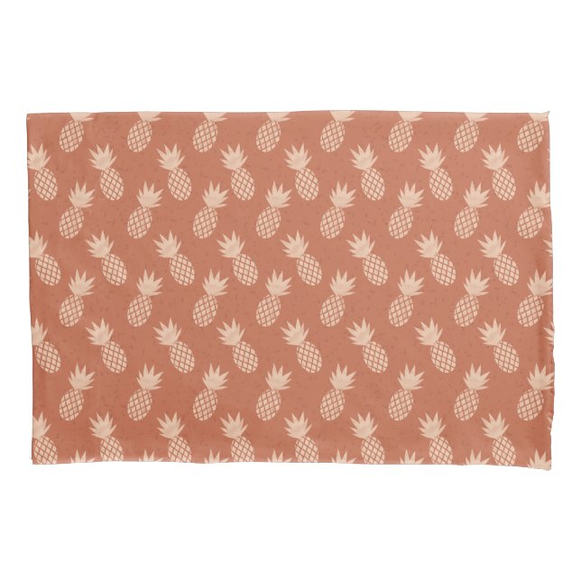 Terracotta & Peach Tropical Pineapple Pattern Pillowcase (Front)