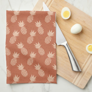 Terracotta & Peach Tropical Pineapple Pattern Tea Towel
