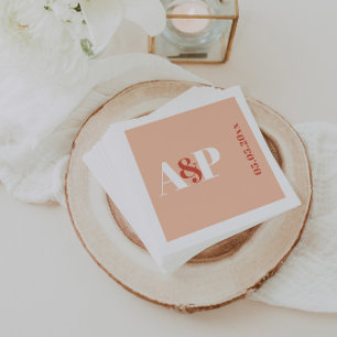 Terracotta Peach Typography Monogram Wedding Napkin