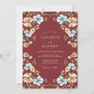 Terracotta Peach Wildflower Wedding Invitation