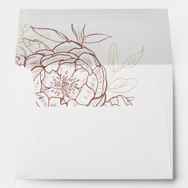 Terracotta Peony Floral & Gold Wedding Invitation Envelope (Back (Bottom))