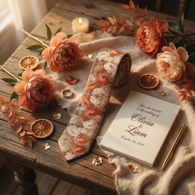 Terracotta Peony Floral Wedding Tie (Creator Uploaded)