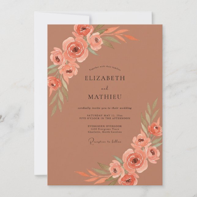Terracotta Peony Wedding Invitation (Front)