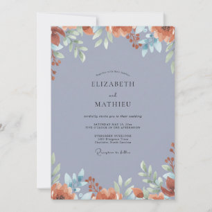 Terracotta Periwinkle Blossom Wedding Invitation