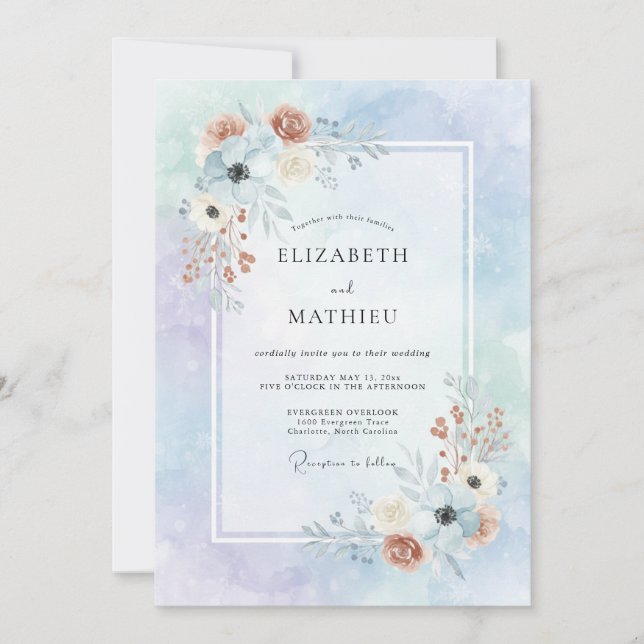 Terracotta Periwinkle Dahlia Wedding Invitation (Front)
