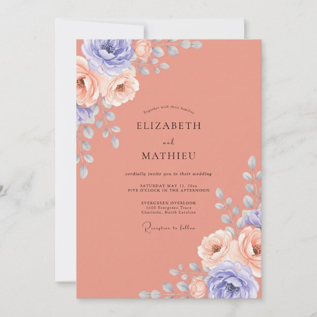 Terracotta Periwinkle Eucalyptus Wedding Invitation (Front)