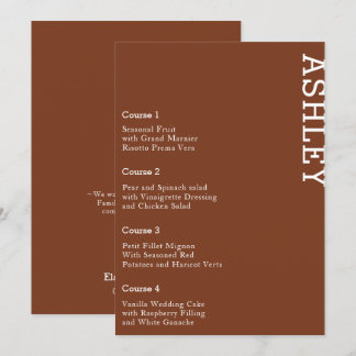 Terracotta Personalised Guest Name Wedding  Menu