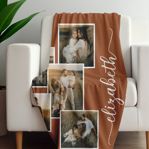 Terracotta Personalised With Name 5 Photo Collage  Fleece Blanket