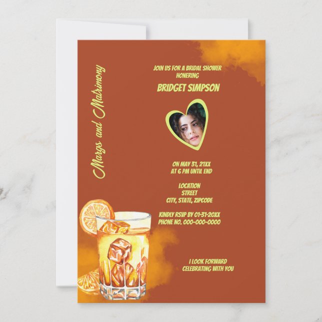terracotta photo bridal shower margs & matrimony  invitation (Front)