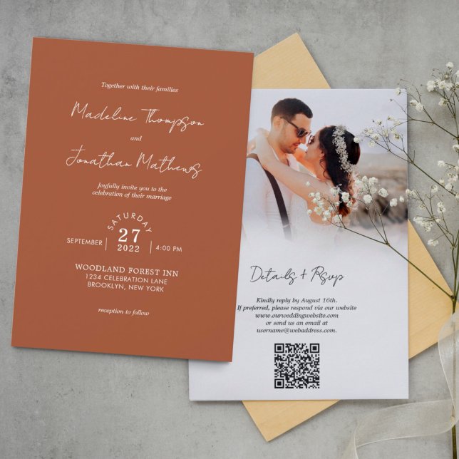 Terracotta Photo Budget Wedding QR Code Rsvp Invitation (Creator Uploaded)
